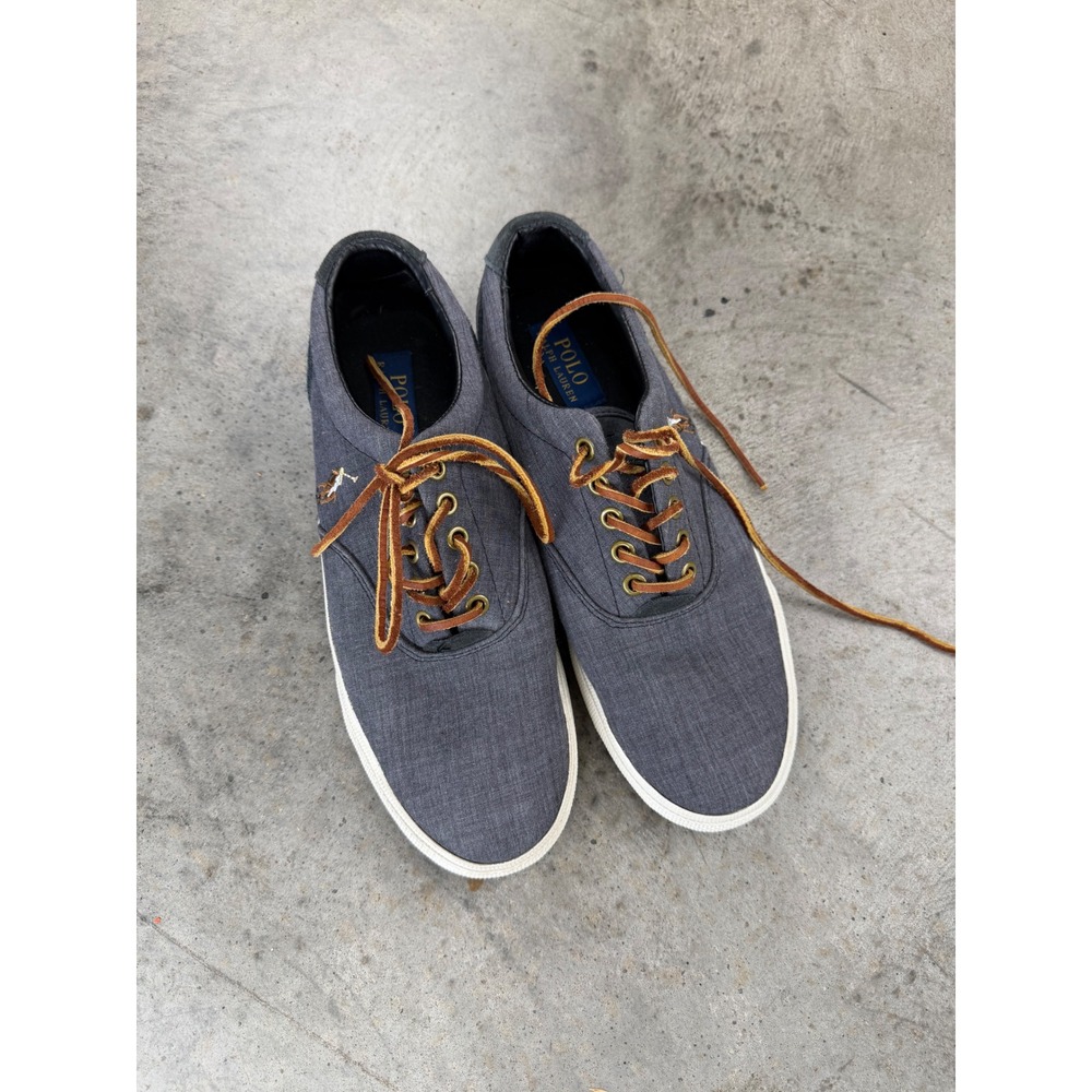 Polo Ralph Lauren Vaughn Gray Canvas Suede Low Top Sneakers Mens 8D - Picture 2 of 8
